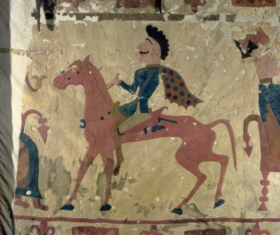 Teppich, der einen berittenen Krieger darstellt, aus den Pazyryk-Grabhügeln, 5.-4. Jahrhundert v. Chr. von Altaic School