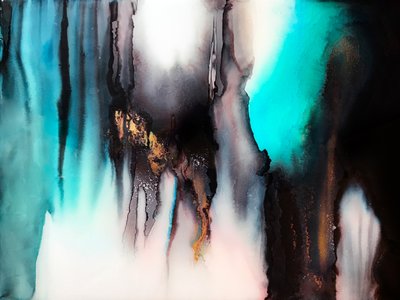 Abstrakter Teal-Gold-Fluss von Alyson Storms