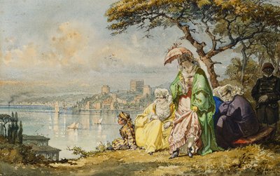Damen am Bosporus mit Rumeli Hisar im Hintergrund, 1873 von Amadeo Preziosi