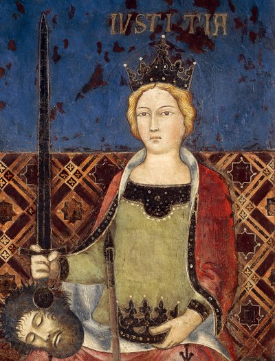 Allegorie der guten Regierung, Gerechtigkeit, Detail aus Allegorie und Auswirkungen der guten und schlechten Regierung auf Stadt und Land von Ambrogio Lorenzetti