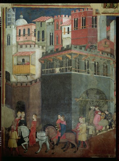 Auswirkungen der guten Regierung in der Stadt (Detail) von Ambrogio Lorenzetti