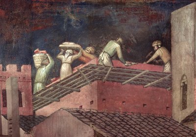 Auswirkungen guter Regierung in der Stadt, (Detail) von Ambrogio Lorenzetti