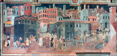 Auswirkungen guter Regierung auf das Stadtleben, Detail, ca. 1330 von Ambrogio Lorenzetti