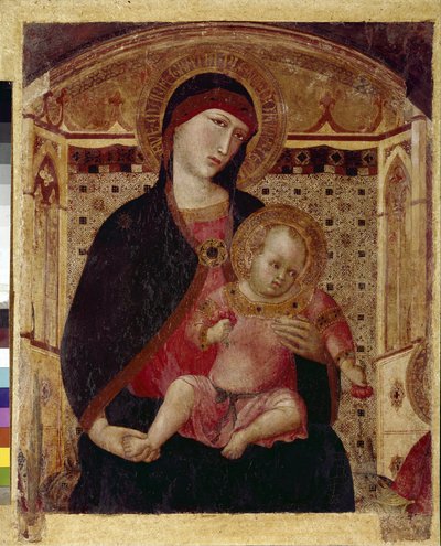Die Jungfrau und das Kind - Zentraler Teil des Triptychons der Jungfrau mit St. Peter und St. Paul von Ambrogio Lorenzetti