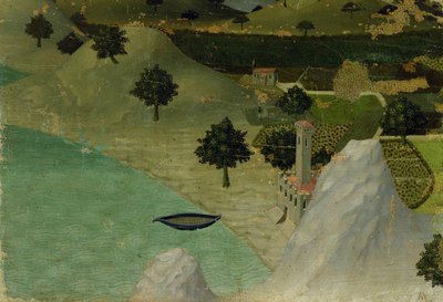 Ansicht eines Schlosses am Rande eines Sees von Ambrogio Lorenzetti