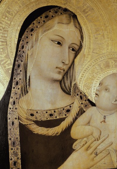 Jungfrau und Kind, (Detail) Triptychon des Heiligen Staatsanwalts von Ambrogio Lorenzetti