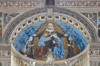 Krönung der Jungfrau Maria mit Gott und dem Heiligen Geist zwischen Francesco und Ludovico Sforza von Ambrogio da Fossano (c.1460 1523)