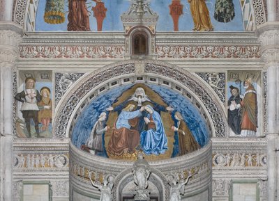 Krönung der Jungfrau Maria mit Gott und dem Heiligen Geist zwischen Francesco und Ludovico Sforza von Ambrogio da Fossano