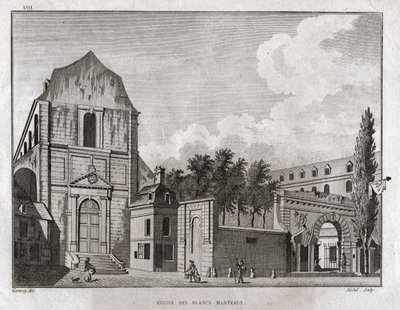 Die Kirche der Blancs Manteaux im Marais-Viertel in Paris (Gravur) von Ambroise Louis Garneray