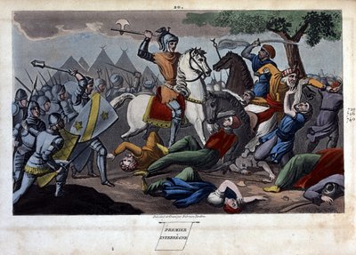Schlacht von Poitiers: Karl Martell besiegt zwischen Tours und Poitiers Abd al-Rahman I oder Abderamane I (Abd al-Rahman) (731-788), König der Sarazenen im Jahr 732 - Entworfen und graviert von Ambrose Tardieu im Jahr 1825 von Ambroise Tardieu