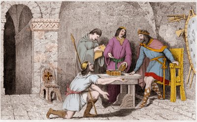 Childerich I. (gest. 481) und die Geschichte der zwei Hälften der Goldmünze - Childerich I., bevor er Frankreich verließ, hatte die Hälfte eines Goldstücks genommen, die andere Hälfte hatte er Guyeman gegeben - Etwa sechs bis acht Jahre später, als Guyeman von Ambroise Tardieu