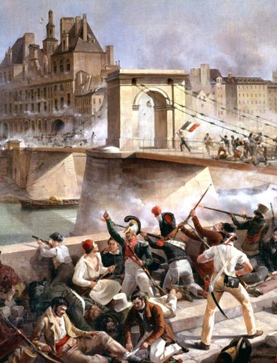 Arcole-Brücke, Eroberung des Pariser Rathauses am 28. Juli von Amédée Bourgeois