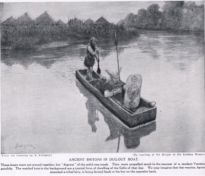 Alte Briten in einem Einbaum, Illustration aus 