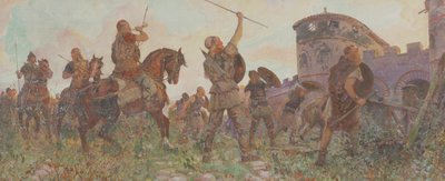Ankunft der Sachsen in London, ca. 530 n. Chr., ca. 1912 von Amedee Forestier