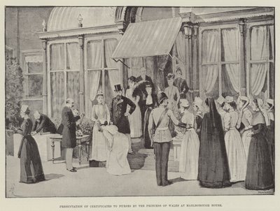 Überreichung von Zertifikaten an Krankenschwestern durch die Prinzessin von Wales im Marlborough House von Amedee Forestier