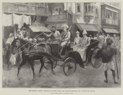 Die Bombay-Unruhen, Krankenschwestern aus dem Pestkrankenhaus an einen sicheren Ort bringen von Amedee Forestier