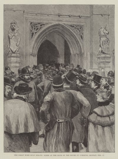 Die große Home-Rule-Debatte, Szene an der Tür des House of Commons, Montag, 13. Februar von Amedee Forestier