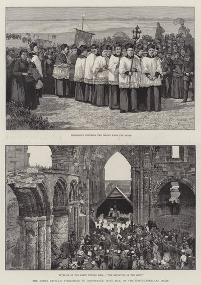 Die römisch-katholische Pilgerfahrt nach Lindisfarne, Holy Isle, an der Küste von Northumberland von Amedee Forestier