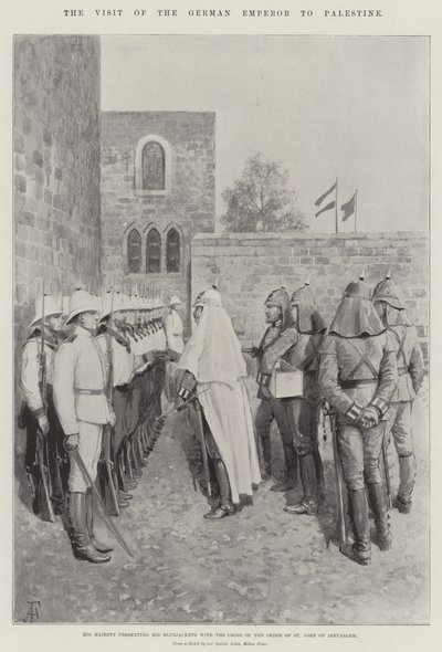 Der Besuch des deutschen Kaisers in Palästina, Seine Majestät verleiht seinen Matrosen das Kreuz des Ordens von St. Johannes von Jerusalem von Amedee Forestier