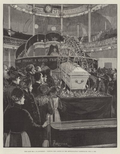 Der verstorbene Mr. C. H. Spurgeon, Betrachtung des Sarges im Metropolitan Tabernacle, 9. Februar 1892 von Amedee Forestier