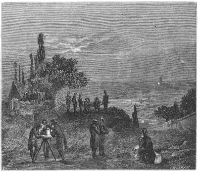 Experiment zur Berechnung der Schallgeschwindigkeit in Luft, Paris, 1822 von Amedee Guillemin