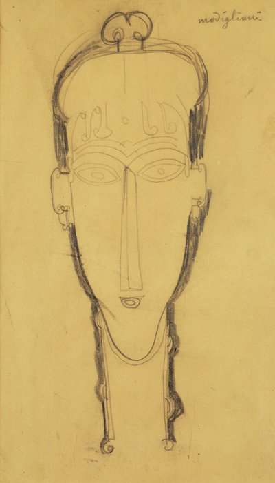 Kopf einer Karyatide in einem Kopfschmuck, 1911 von Amedeo Modigliani