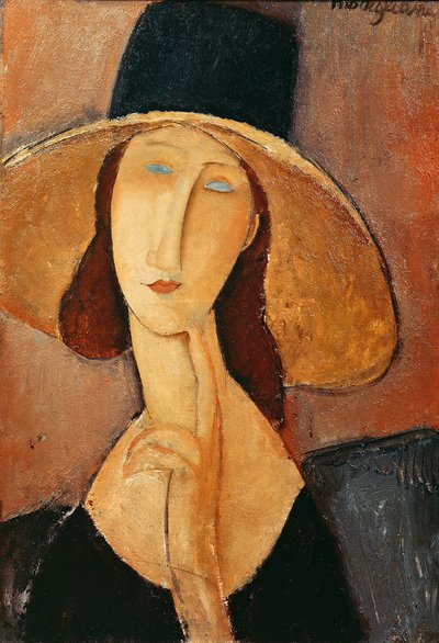 Porträt von Jeanne Hébuterne mit großem Hut, ca. 1918-19 von Amedeo Modigliani