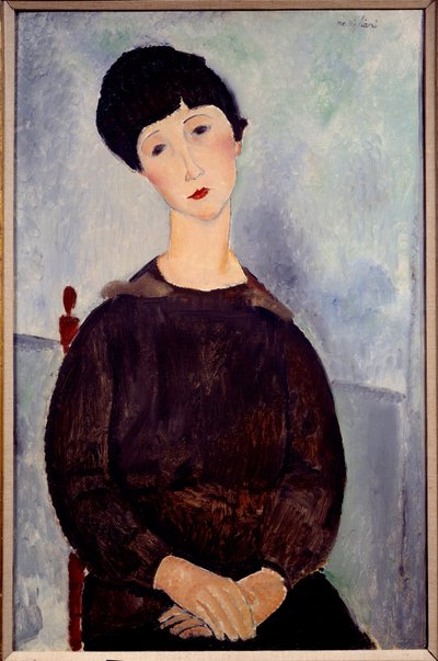 Porträt eines sitzenden braunen Mädchens, Gemälde von Amedeo Modigliani von Amedeo Modigliani