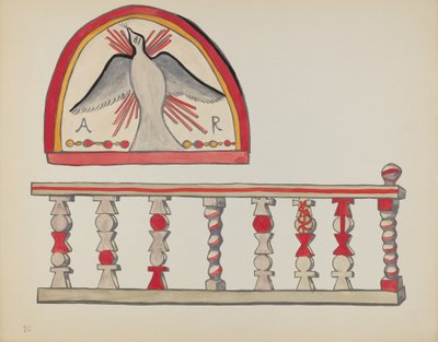 Tafel 10: Heiliger Geist Lunette & Altar Geländer, Chimayo: Aus dem Portfolio "Spanische Kolonialdesigns von New Mexico" von American 20th Century