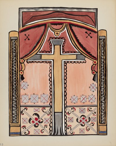 Tafel 13: Design mit Kreuz, Chimayo: Aus dem Portfolio "Spanische Kolonialdesigns von New Mexico" von American 20th Century