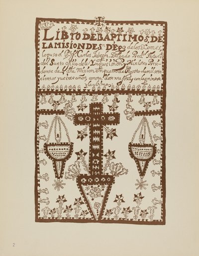 Tafel 2: Jemez-Taufbuch: Aus dem Portfolio "Spanische Kolonialdesigns von New Mexico" von American 20th Century