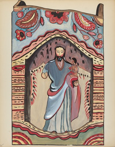 Tafel 35: Heiliger Josef in Holz-Nische: Aus dem Portfolio "Spanische Kolonialdesigns von New Mexico" von American 20th Century