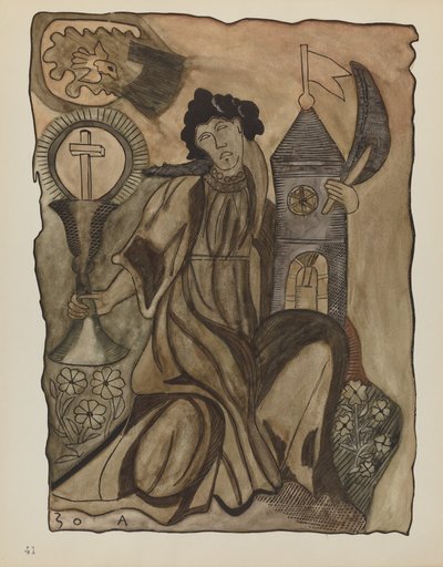 Tafel 41: Heilige Barbara: Aus dem Portfolio "Spanische Kolonialdesigns von New Mexico" von American 20th Century