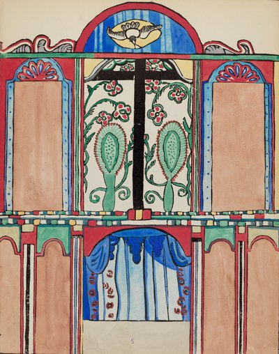 Tafel 5: Hauptaltar, Santa Cruz: Aus dem Portfolio "Spanische Kolonialdesigns von New Mexico" von American 20th Century