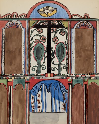 Tafel 5: Hauptaltar, Santa Cruz: Aus dem Portfolio "Spanische Kolonialdesigns von New Mexico" von American 20th Century