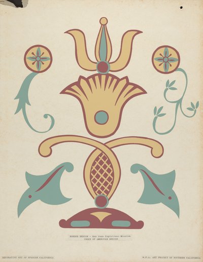 San Juan Capistrano Missionsranddesign aus dem Portfolio "Dekorative Kunst des spanischen Kaliforniens" von American 20th Century