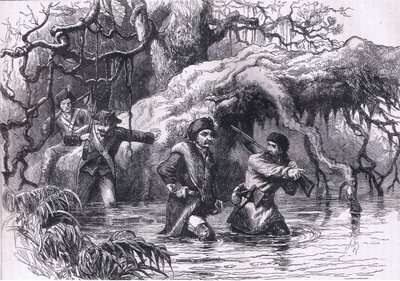 Clarke und seine Soldaten überqueren den Wabash, Illustration aus Cassells Geschichte der Vereinigten Staaten, veröffentlicht von Cassell, Petter & Galpin, ca. 1900 (Lithografie) von American English school