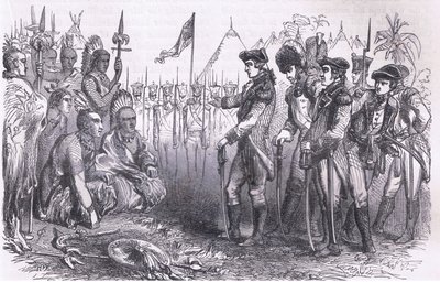 General Burgoyne spricht zu den Indianern, Illustration aus Cassells Geschichte der Vereinigten Staaten, veröffentlicht von Cassell, Petter & Galpin, ca. 1900 (Lithografie) von American English school