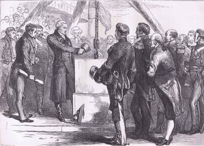 Lafayette legt den Grundstein des Bunker Hill Denkmals, Illustration aus Cassells Geschichte der Vereinigten Staaten von American English school