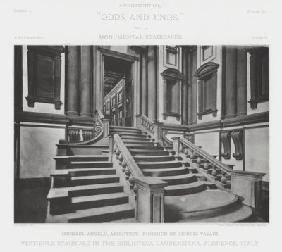 Vestibültreppe in der Biblioteca Laurenziana, Florenz, Italien von American Photographer (after)