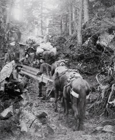Aufstieg auf dem Dyea Trail auf dem Weg zum Chilkoot Pass während des Klondike-Goldrauschs (1897-98) von American Photographer
