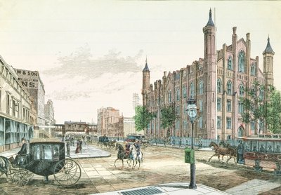 3rd Avenue und 23rd Street, Hochbahnstation und das College der Stadt New York, aus 36 Ansichten von New York und Umgebung, veröffentlicht von Charles Magnus von American School