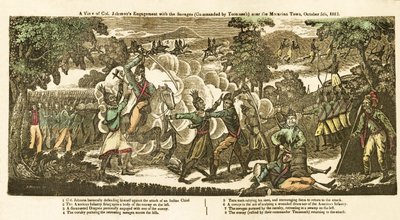 Eine Ansicht von Col. Johnsons Engagement mit den Wilden (kommandiert von Tecumseh) in der Nähe von Moravian Town, 5. Oktober von American School