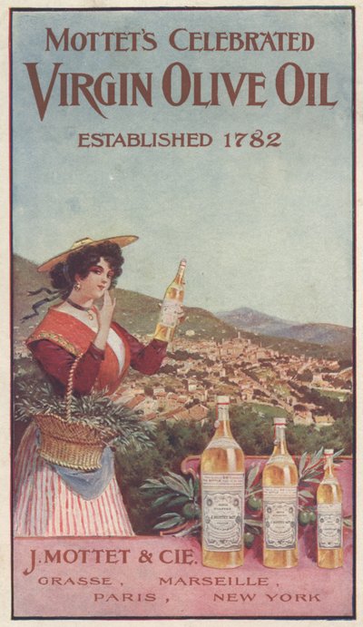 Werbung für Mottets Celebrated Virgin Olive Oil, ca. 1900 von American School
