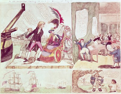 Ein alter Philosoph lehrt seinen verrückten Sohn wirtschaftliche Projekte, ca. 1807 von American School