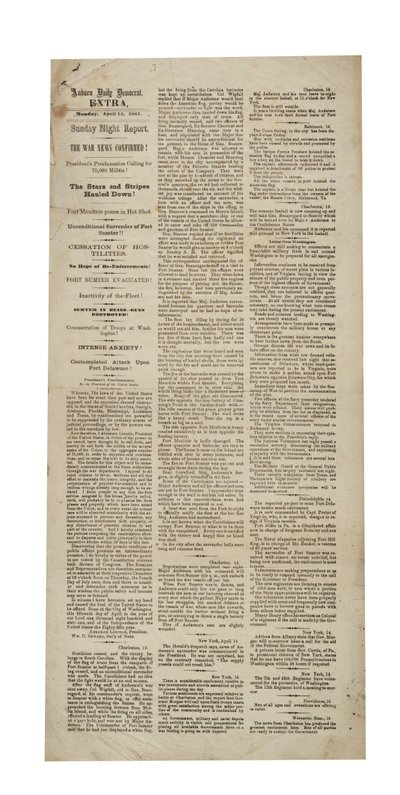 Auburn Daily Democrat Extra bzgl. Fort Sumter, 15. April 1861 von American School