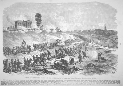 Schlacht von Gettysburg - Angriff der Konföderierten auf Cemetery Hill, Donnerstagabend, 2. Juli von American School