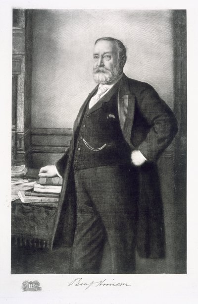 Benjamin Harrison (1833-1901), 23. Präsident der Vereinigten Staaten von Amerika, veröffentlicht 1901 (Photogravur) von American School