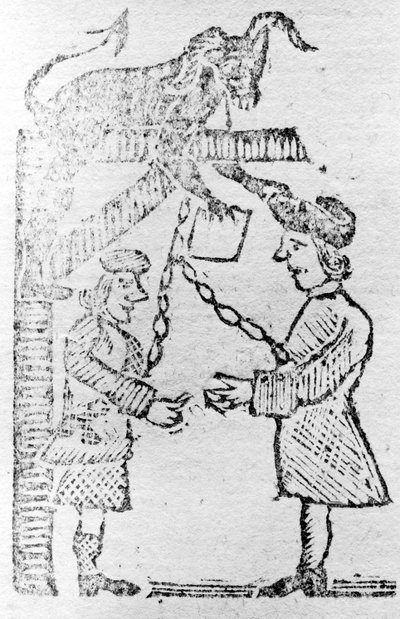 Britische Beamte tun das Werk des Teufels, Illustration aus der Boston Gazette von American School