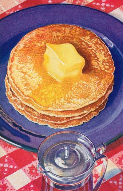 Butter schmilzt auf einem Stapel Pfannkuchen von American School